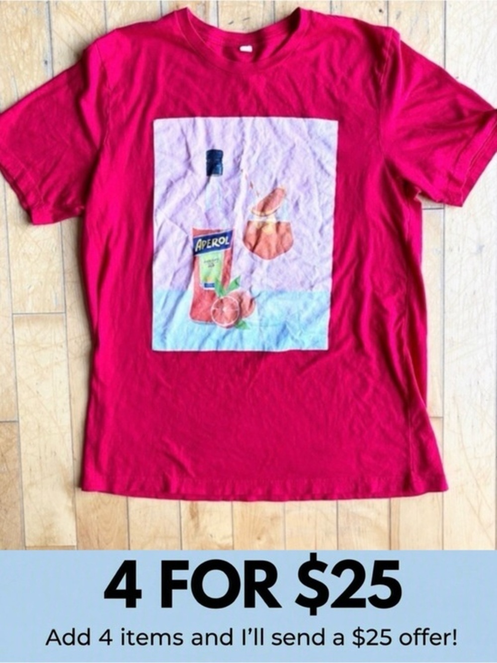 Aperol Graphic Summer Cocktail Print T-Shirt Size XL